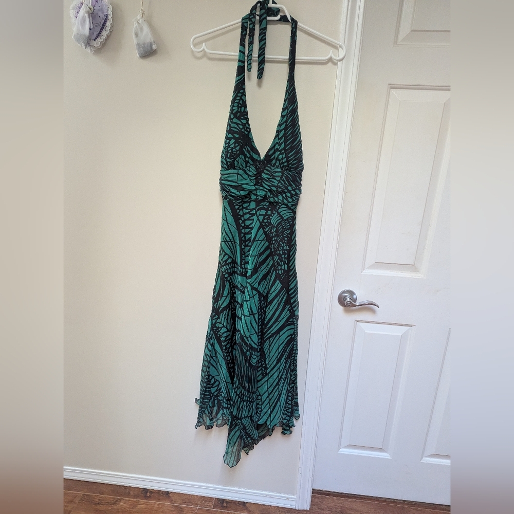 Vtg Le Chateau Womens Halter A Line Backless Silk Sexy Flowing S Y2K Dress